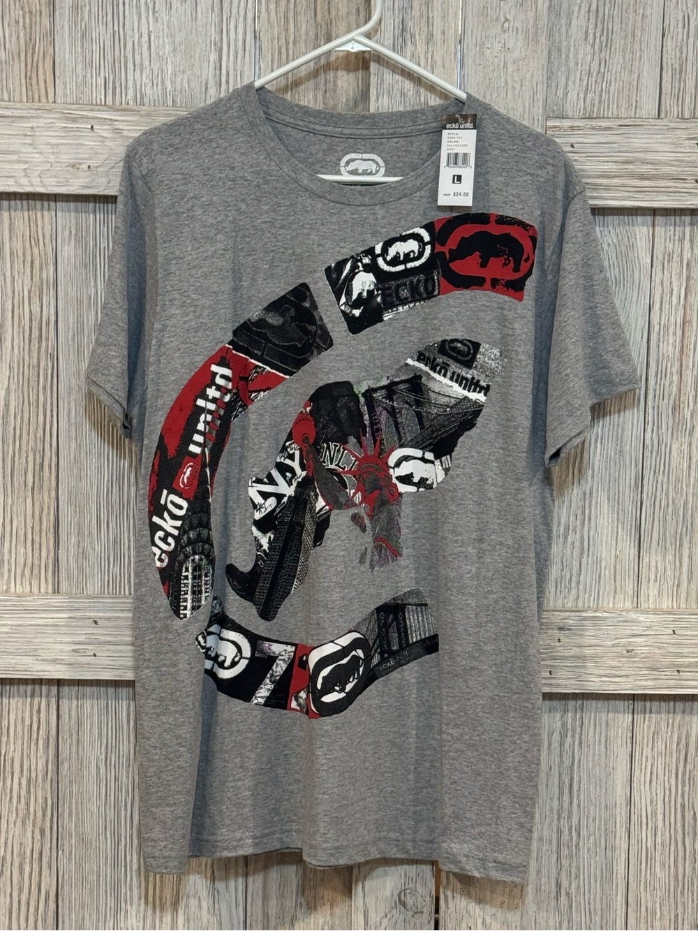 Ecko Unlimited Grey Short Sleeve Tee with Red & Black Graphic Sz L. NWT